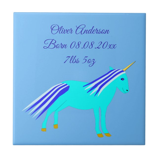 Azulejo Nacimiento de Personalizado de Unicornio (Frente)