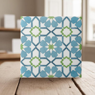 Azulejo Nacimiento moroccano azul verde azulado pintado a 