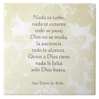 Azulejo "Nada te turbe" San Teresa di Avila White sobre bl