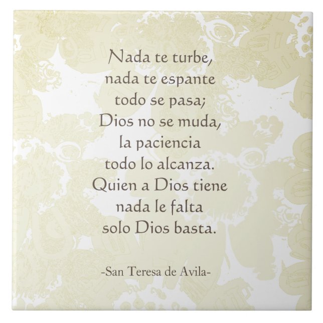 Azulejo "Nada te turbe" San Teresa di Avila White sobre bl (Frente)
