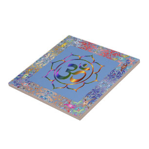 Azulejo Namaste Aum Om & Lotus Rainbow Border Personalizad