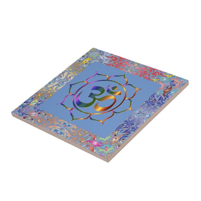 Azulejo Namaste Aum Om & Lotus Rainbow Border Personalizad (Lado)
