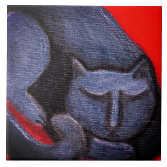 Azulejo Nap de Cat Resumen Pintura Pastel (Frente)