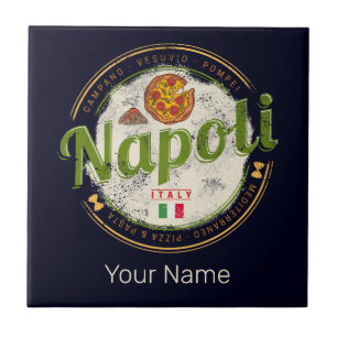 Azulejo Nápoles Italia Retro Vesuvio Y Pizza Vintage
