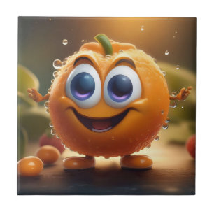 Azulejo Naranja 3D Animada Feliz
