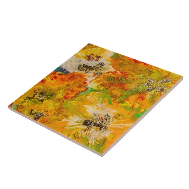 Azulejo Naranja abstracto de las flores de verano amarillo (Lado)