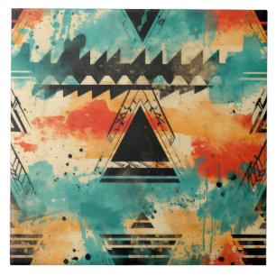 Azulejo Naranja abstracto geométrico de patrón azteca retr