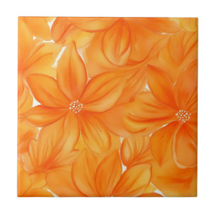 Azulejo Naranja acuarela vibratoria floral botánica