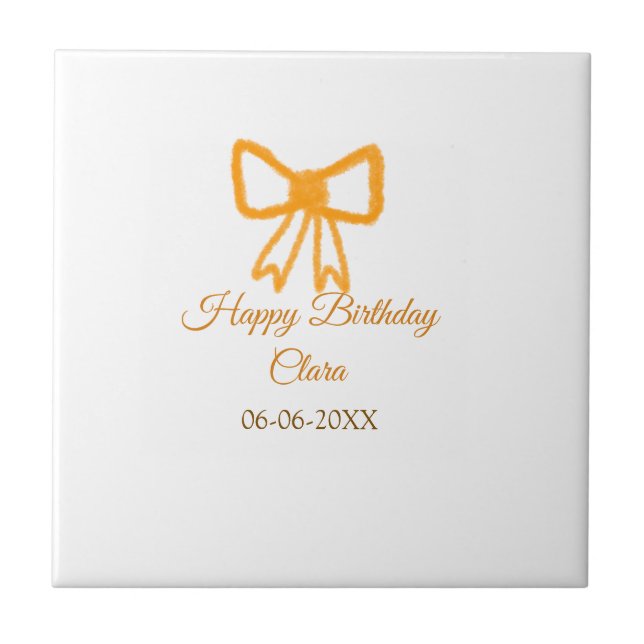 Azulejo Naranja amarillo arco acuarela retro feliz cumplea (Frente)