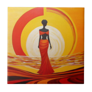 Azulejo Naranja amarillo caliente pintura de mujer african