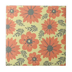 Azulejo Naranja amarillo retro vintage floral verde