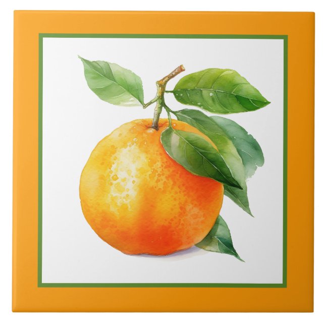 Azulejo naranja artesanal de frutas caseras (Frente)