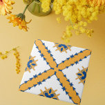 Azulejo Naranja azul blanco Mediterráneo portugués<br><div class="desc">Baldosa decorativa vibrante de estilo mediterráneo con formas geométricas simétricas en blanco,  azul y naranja.</div>