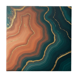 Azulejo Naranja azul e inspirado en el oro geode