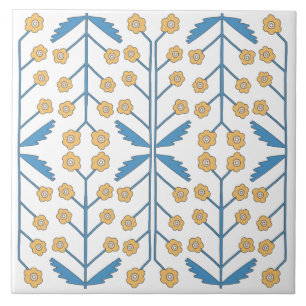 Azulejo Naranja Azul Rosa Floral Mediterráneo Español