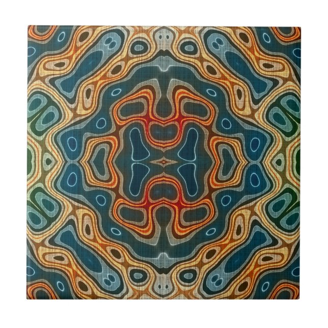 Azulejo Naranja azul verde azulado Arte de tribu étnica ve (Frente)