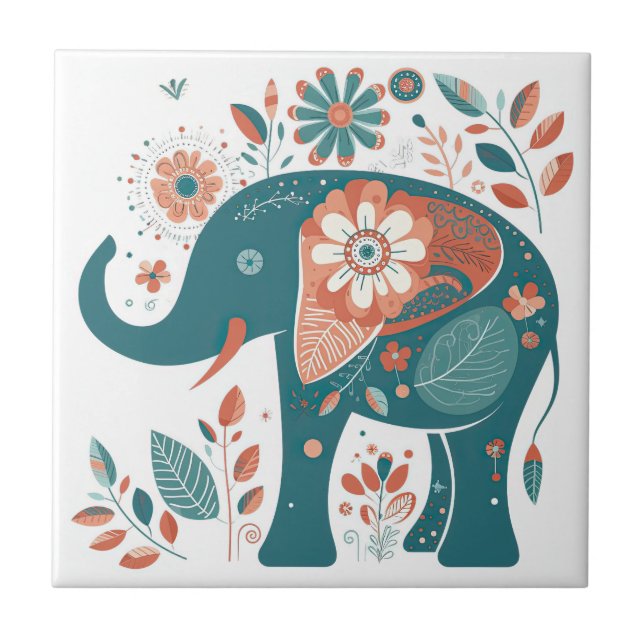 Azulejo Naranja azul verde azulado Elefante Escandinavo Ar (Frente)