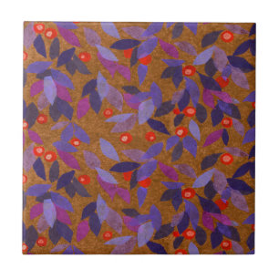 Azulejo Naranja Berries Morado deja un simple patrón flor