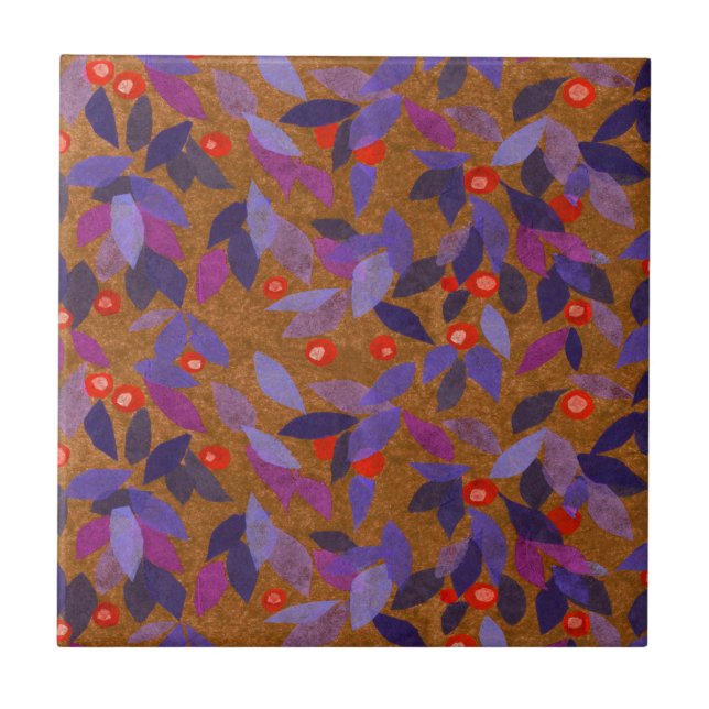 Azulejo Naranja Berries Purple Leaks Simple Floral Pattern (Frente)