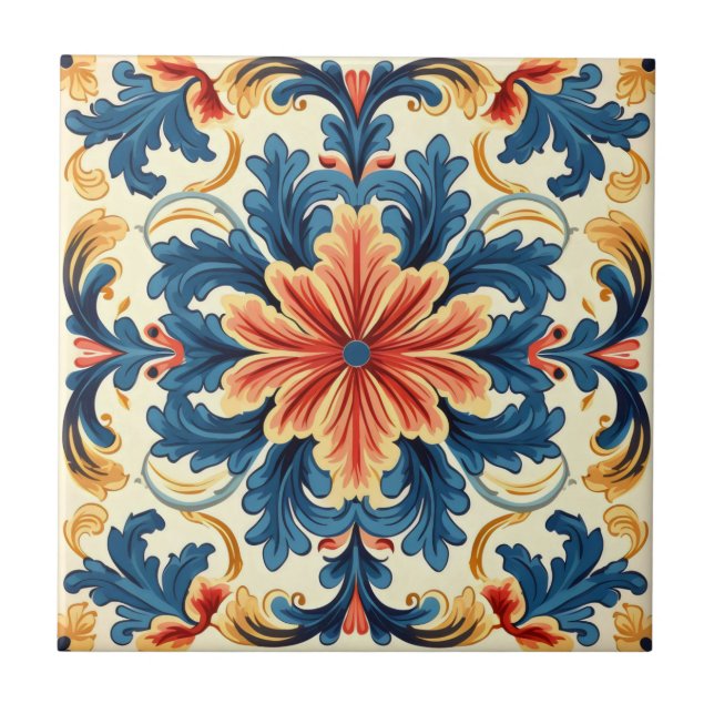 Azulejo Naranja Blue Italian Tile (Frente)