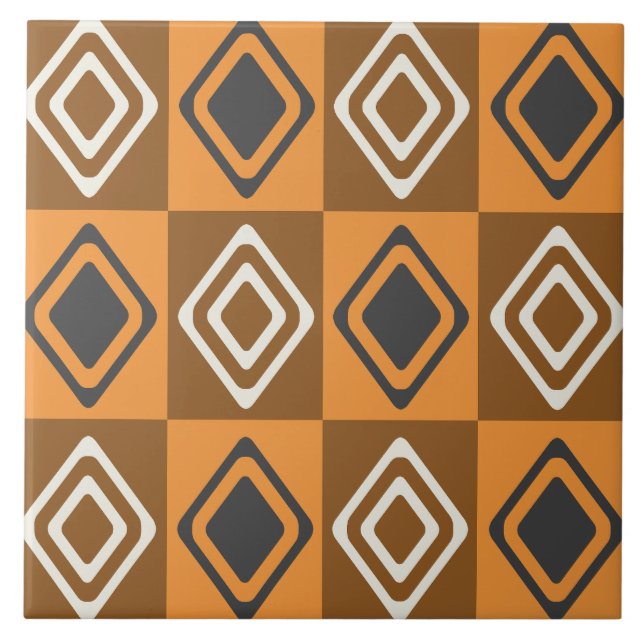 Azulejo Naranja Brown de Diamantes Modernos del Siglo Medi (Frente)
