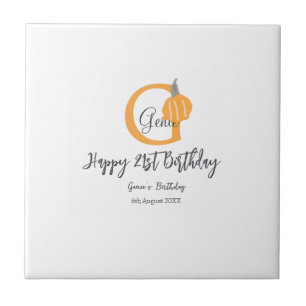 Azulejo Naranja calabaza otoño cumpleaños 21 gris pastel o