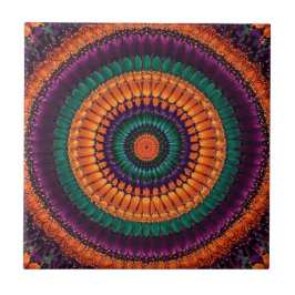 Azulejo Naranja circular vibrante, Verde azulado, morado,