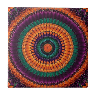 Azulejo Naranja circular vibrante, Verde azulado, morado, 