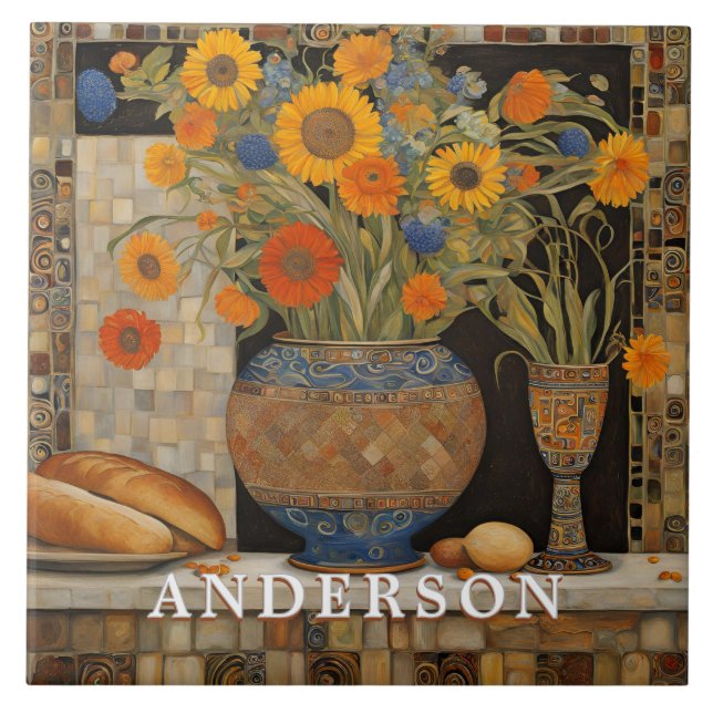 Azulejo Naranja Daisy Flower Vase Still Life (Frente)