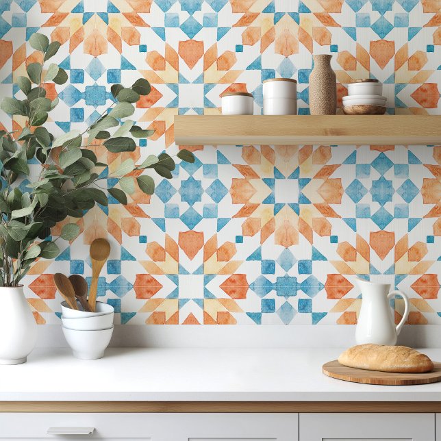 Azulejo Naranja de acuarela a gran escala marroquí verde a (Subido por el creador)