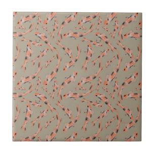 Azulejo Naranja de acuarela Koi Fish Taupe Pattern