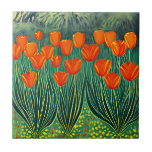 Azulejo Naranja de arte Tulips