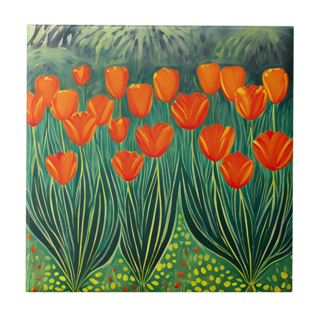 Azulejo Naranja de arte Tulips (Frente)