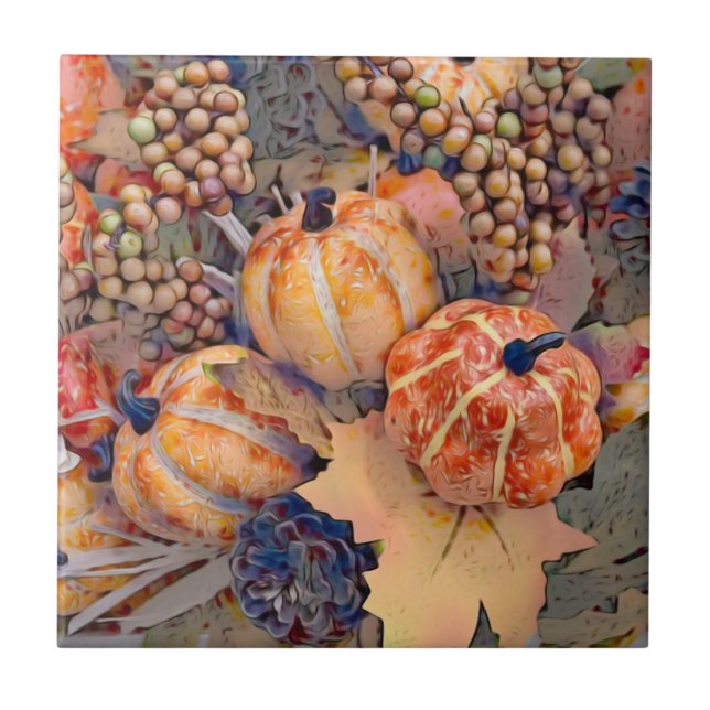 Azulejo Naranja de calabaza de otoño deja pintura digital (Frente)