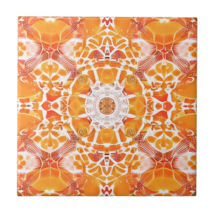 Azulejo Naranja de coral y patrón de batik crema