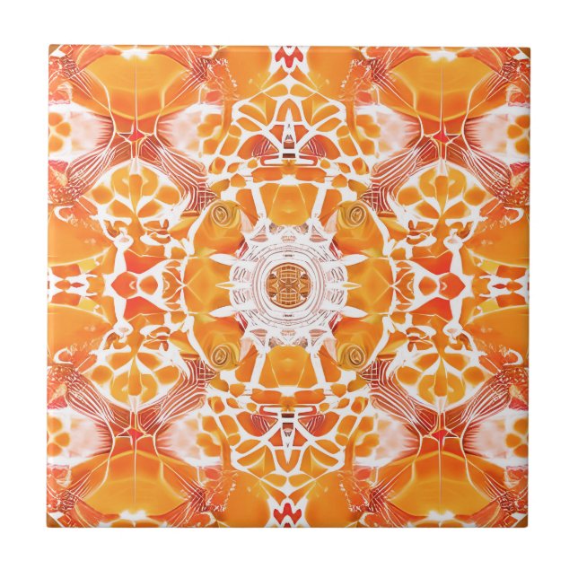 Azulejo Naranja de coral y patrón de batik crema (Frente)