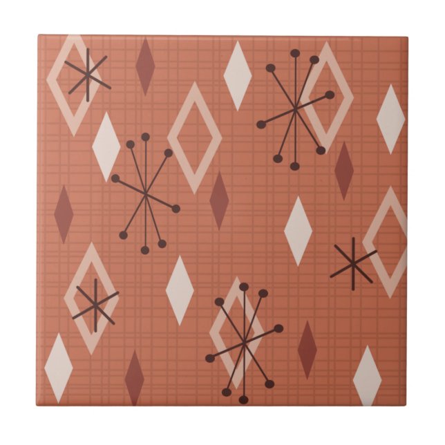 Azulejo Naranja de Diamantes Modernos del Siglo Medio (Frente)