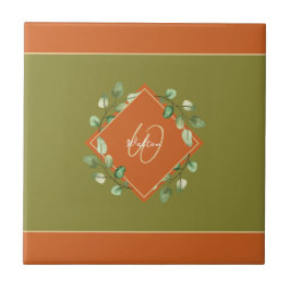 Azulejo Naranja de hojas de otoño + decoración monogramada