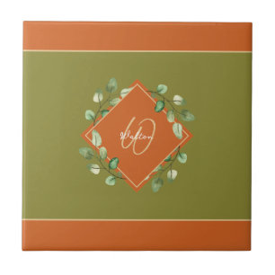 Azulejo Naranja de hojas de otoño + decoración monogramada