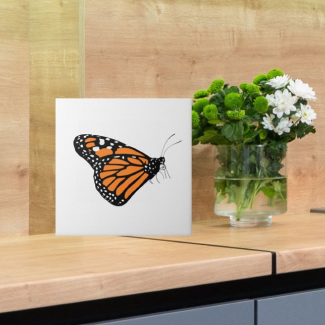 Azulejo Naranja de Ilustracion de mariposa monarca y blanc (Let this elegant monarch butterfly grace your kitchen, bathroom or other tiled space!)
