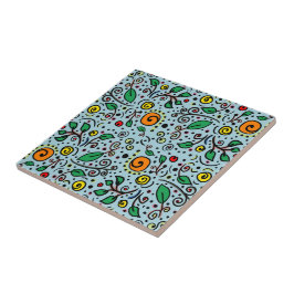 Azulejo Naranja de patrones de flores Swirl Berry en Verde
