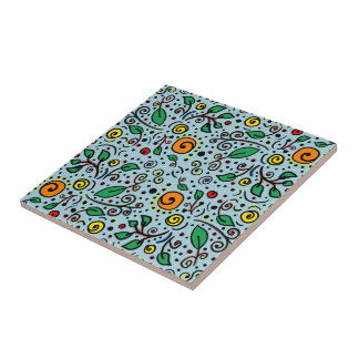 Azulejo Naranja de patrones de flores Swirl Berry en Verde