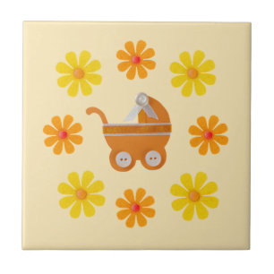 Azulejo Naranja de primavera coche de bebé, flores amarill