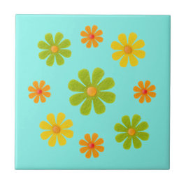 Azulejo Naranja de primavera y flores amarillas para la co