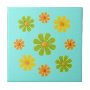 Azulejo Naranja de primavera y flores amarillas para la co