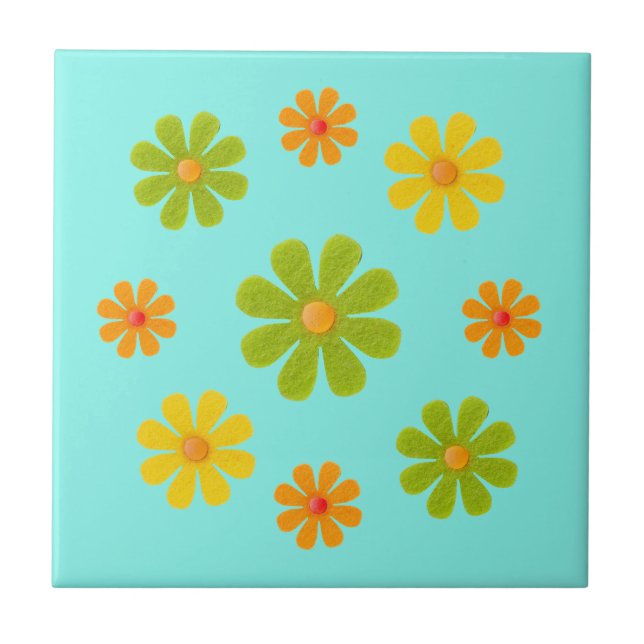 Azulejo Naranja de primavera y flores amarillas para la co (Frente)