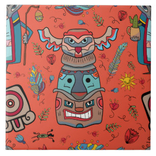 Azulejo Naranja de tótem nativo americano