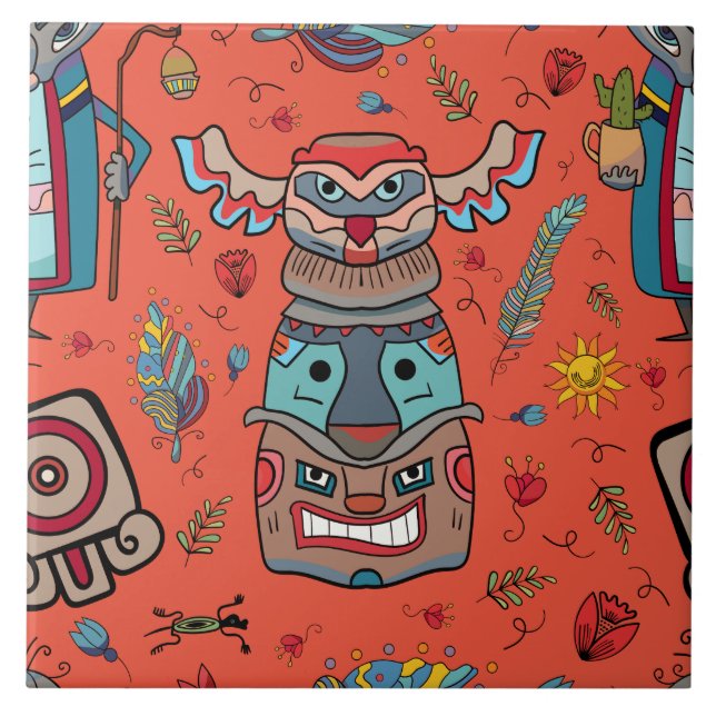 Azulejo Naranja de tótem nativo americano (Frente)