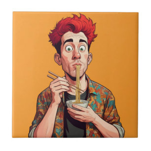 Azulejo Naranja del hombre de fideos divertidos de pintura