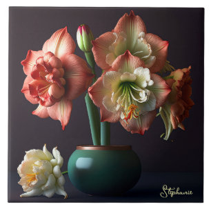 Azulejo Naranja elegante Flor blanca Amaryllis